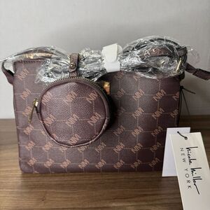 Nicole Miller Brown Logo Gold Hardware Shoulder Crossbody Bag Purse W/ Pouch NWT